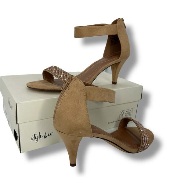 NEW Style & Co Tan Rhinestone Ankle Strap Heels Size 10 Neutral Sparkle Formal - Picture 5 of 12